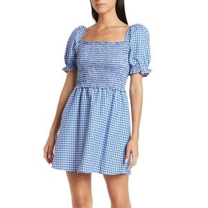 EUC Blue Gingham Puff Sleeve Dress